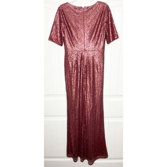 Adrianna Papell Dress Burgundy Maroon Ruby Sequin Short Sleeve Surplice 10 - Picture 6 of 7